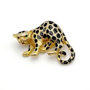 Leopard Brooch with Green Crystal Eyes